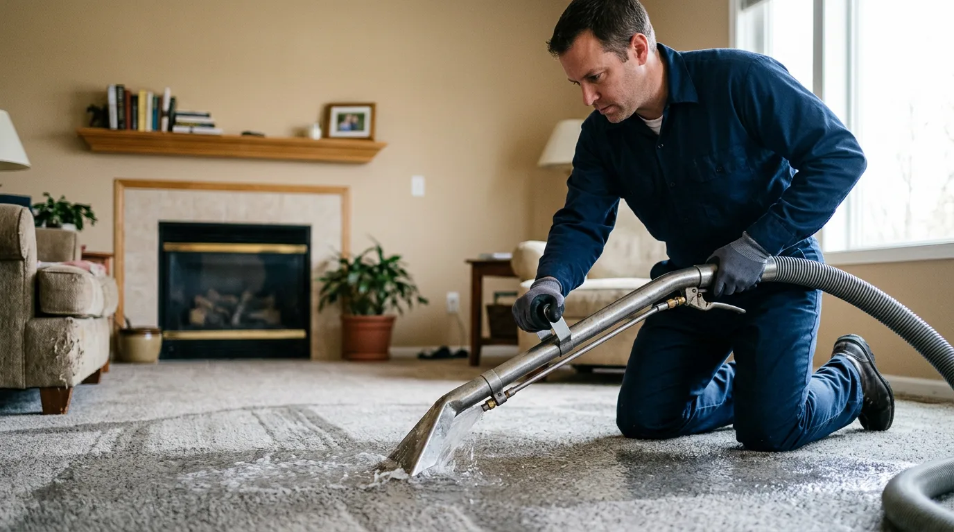 Water damage restoration technician working near Sheffield Lake, OH